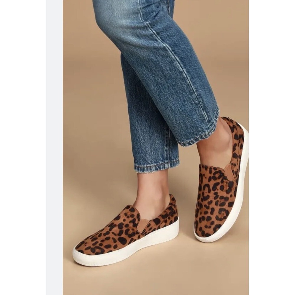 Lulus Womens Leopard Suede Slip On‎ Sneakers Sz 10
